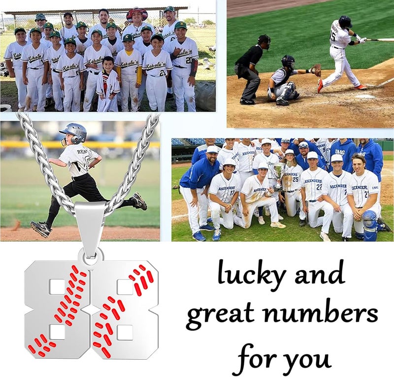 Wikavanli Personalized Baseball Jersey Number 00-99 Necklace - Stainless Steel Baseball Chain Pendant Necklace - Team Jewelry Gift for Boys, Girls, Men, Women - Image 3